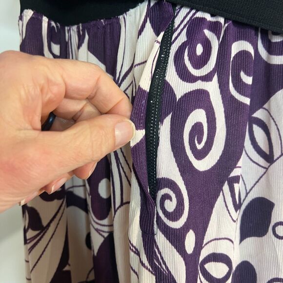 VTG Early 60s Mod Mini Dress Black Keyhole Purple Flower Print Swirl Skirt Belt - Picture 9 of 16